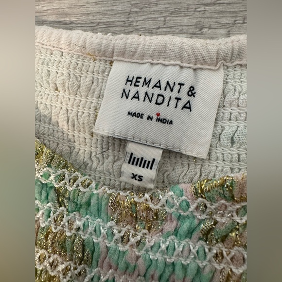 HEMANT & NANDITA Sidra Mini Dress Metallic Babydoll Flowy Sleeves XS ^FLAW* - Picture 10 of 11